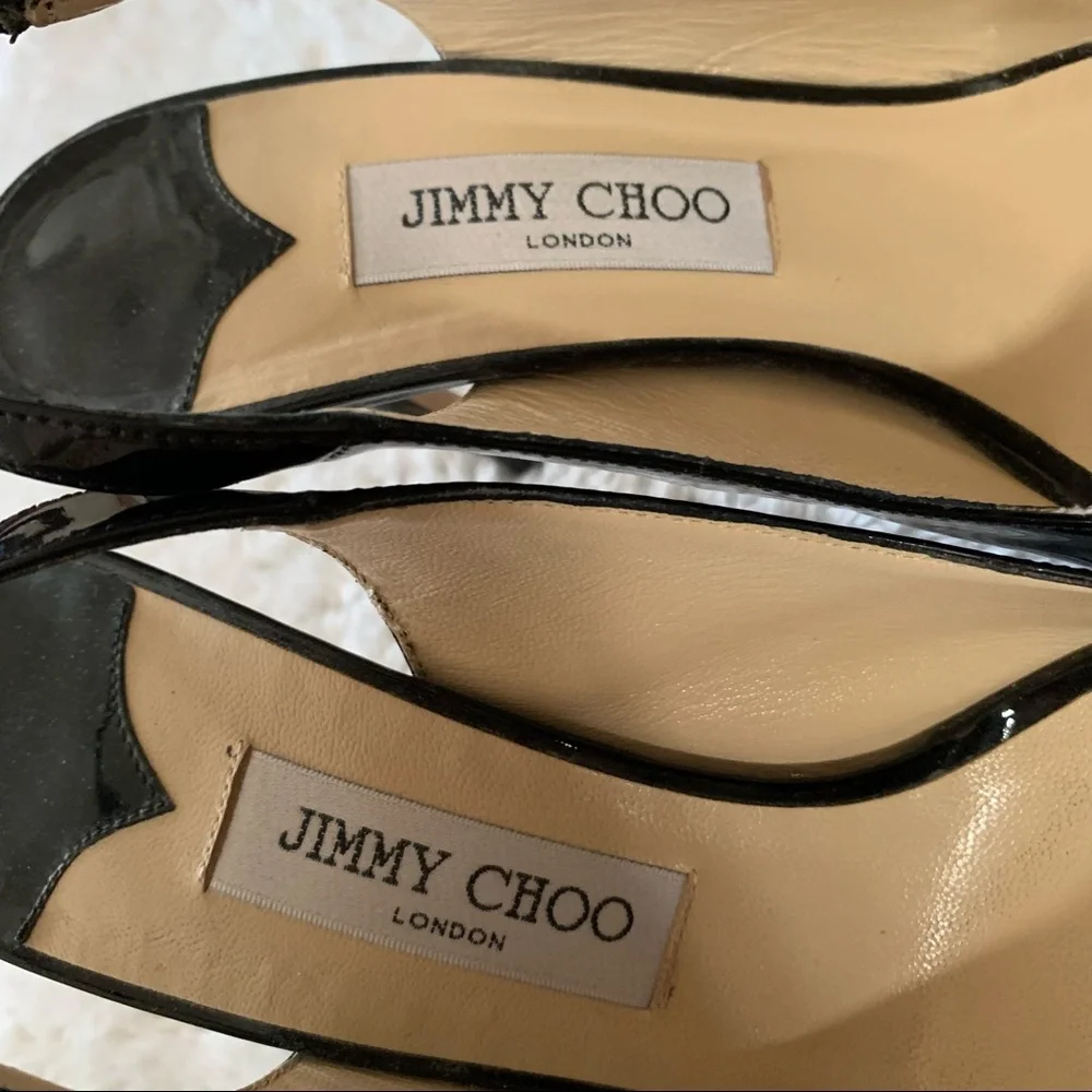 Jimmy Choo Black Nova Peep Toe Slingback Patent Heels - Picture 12 of 15